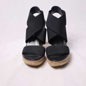 Stuart Weitzman Black Espadrille Wedge Sandals Sz 8 – Criss Cross Strap